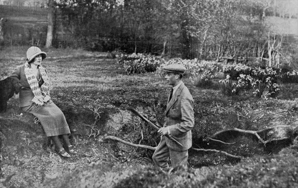 Lady Elizabeth Bowes-Lyon and the Duke of York at her Hertfordshire Home near Welwyn, 1923. Artist: Unknown