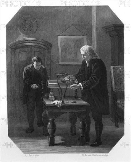 Pieter van Musschenbroek and Andreas Cunaeus, Dutch scientists, c1870. Artist: CL van Kesteren