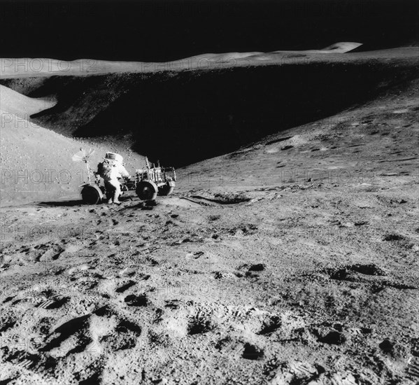 Astronaut David Scott (b1932) on the slope of Hadley Delta during Apollo 15, 1971.Artist: NASA