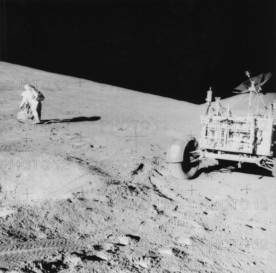 Astronaut David Scott (b1932) on the slope of Hadley Delta during Apollo 15, 1971.Artist: NASA