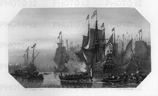 Piet Pieterszoon Hein brings in the silver fleet, Netherlands, 1629 (c1870). Artist: W Steelink