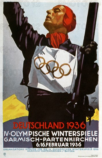 Poster for the 1936 Winter Olympic Games in Garmisch-Partenkirchen, Germany, 1936.Artist: Ludwig Hohlwein