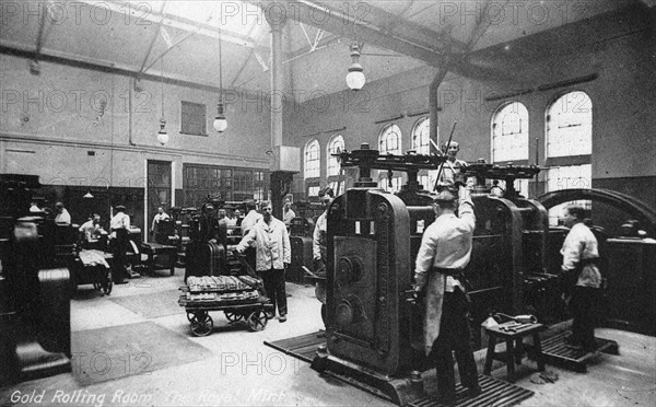 The Gold Rolling Room, the Royal Mint, Tower Hill, London, early 20th century. Artist: Unknown