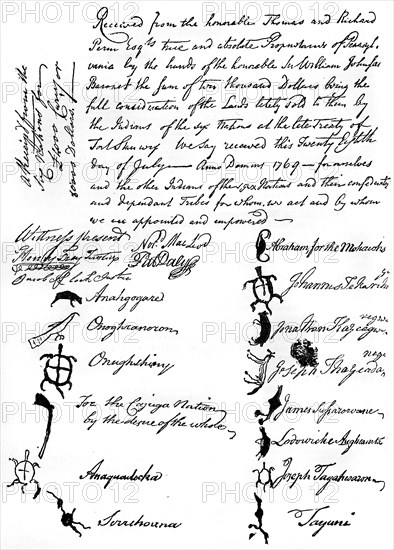 Reduced facsimile of a treaty between the British and Native American tribes, 1769, (c1880). Artist: Unknown