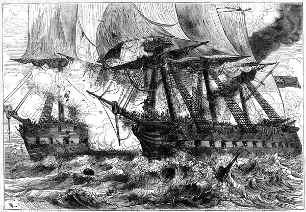 Fight between USS 'Chesapeake' and HMS 'Shannon', 1813 (c1880). Artist: Unknown