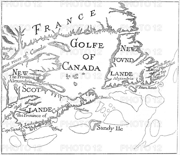 Old map of Acadia, 17th century (c1880). Artist: Unknown