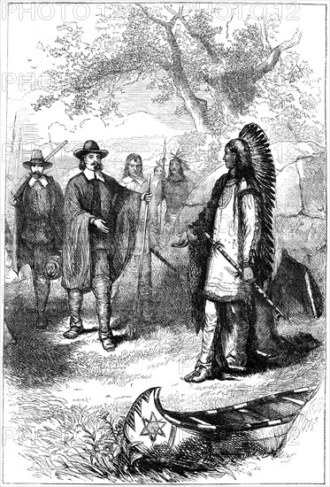 Edward Winslow's visit to Massasoit, 17th century (c1880). Artist: Unknown