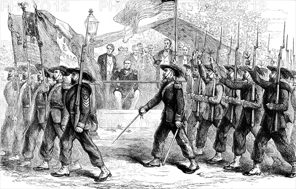 March past of the 'Garibaldi Guard' before President Lincoln, 1861-1865 (c1880). Artist: Unknown