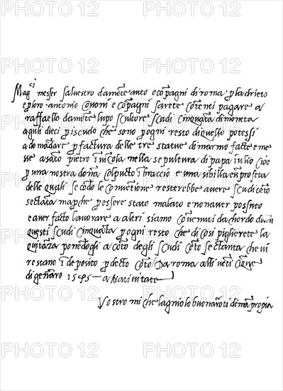 Letter by Michelangelo Buonarroti, 1545 (1865).Artist: Frederick George Netherclift