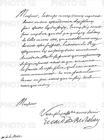 Letter by Cardinal Richelieu, to Monsieur de la Motte, 17th century (1865).Artist: Frederick George Netherclift