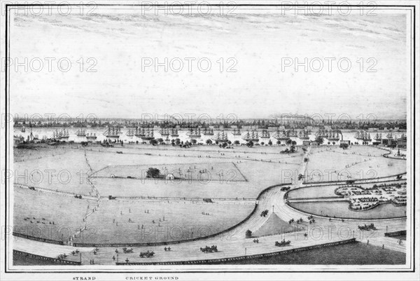 Strand and cricket ground, panorama of Calcutta, India, c1840s.Artist: Frederick Fiebig