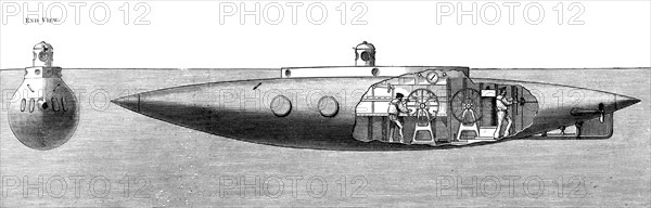 'The Displacement Sinking and Rising Submarine Boat 'Nautilus'', 1887. Artist: Unknown
