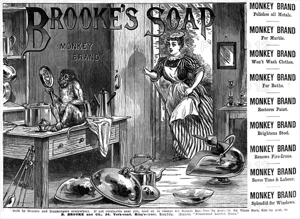 Advertisement for Brooke's 'Monkey Brand' Soap, 1887. Artist: Unknown