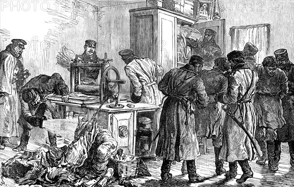 Police discovering a nihilist printing press, St Petersburg, Russia, 1887. Artist: Unknown