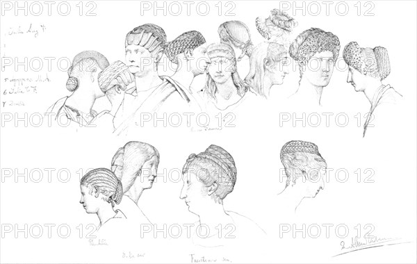 Studies of Roman headresses in the Uffizi Museum, Florence, c1880-1882. Artist: Unknown