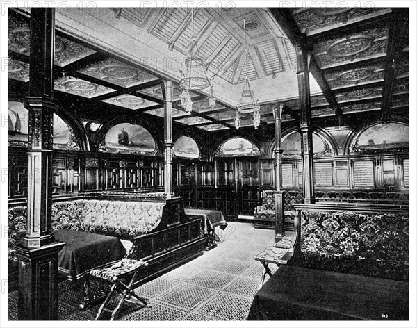 First class smoking room on board the P&O steamship SS 'India', 1901. Artist: Unknown