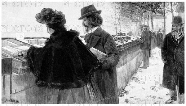 'At the Bookstalls', 1895.Artist: Madame Jacob Bazin