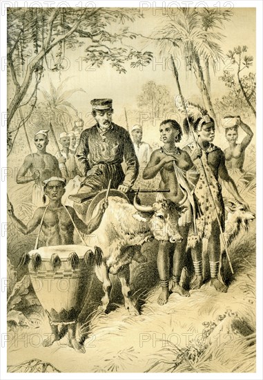 'Livingstone Weak from Fever Escorted to Shinte's Town', c1854 (1883). Artist: Unknown