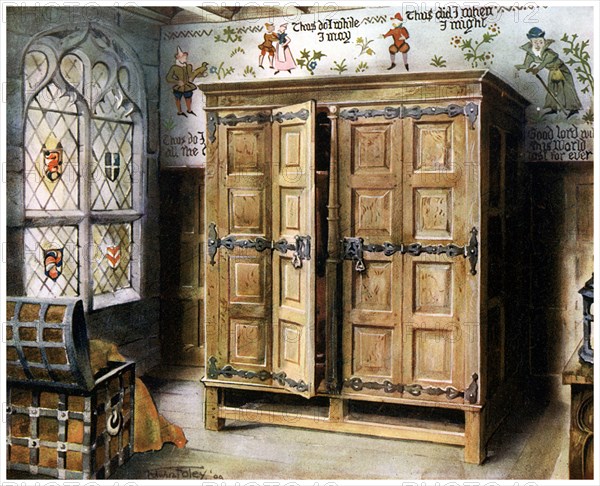 Oak press, Strangers' Hall, Norwich, Norfolk, 1910.Artist: Edwin Foley