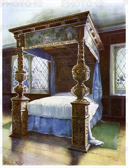 The Littlecote bedstead, 1910.Artist: Edwin Foley