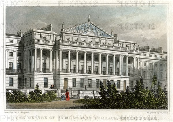 The centre of Cumberland Terrace, Regents Park, London, 1829.Artist: W Wallis