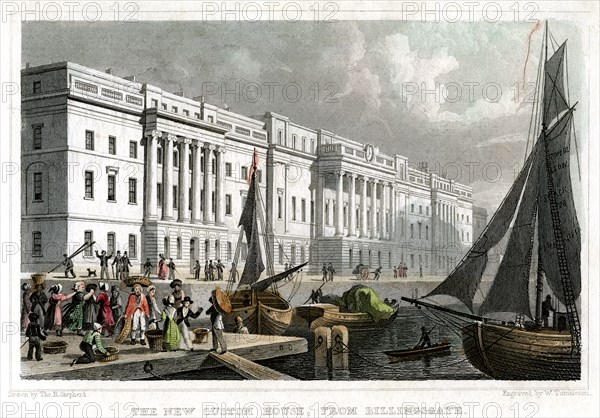 The new Custom House, from Billingsgate, City of London, c1830.Artist: William Tombleson