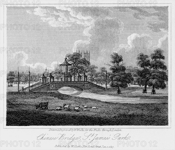 Chinese Bridge, St James's Park, Westminster, London, 1817.Artist: W Wallis