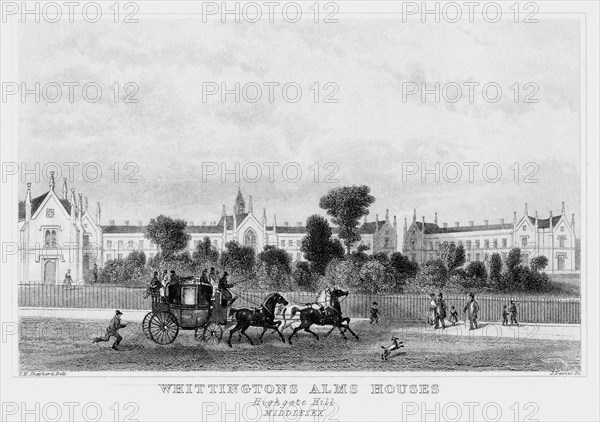 Whittington's Almshouses, Highgate Hill, London, 19th century.Artist: J Davies