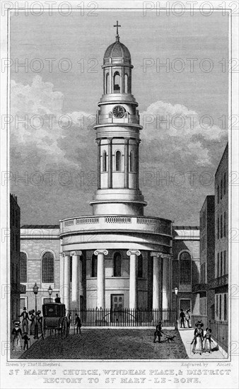 St Mary's Church, Wyndham Place, and District Rectory to St Mary Le Bone, London, 1829.Artist: Archer