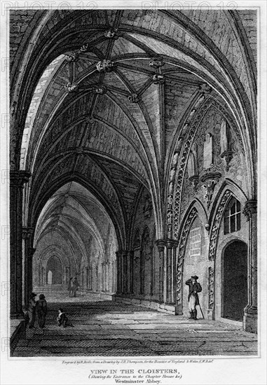 View in the cloisters, showing the entrance to Chapter House, Westminster Abbey, London, 1809.Artist: R Roffe