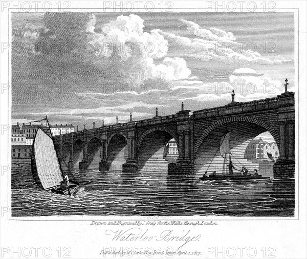 Waterloo Bridge, London, 1817.Artist: J Greig