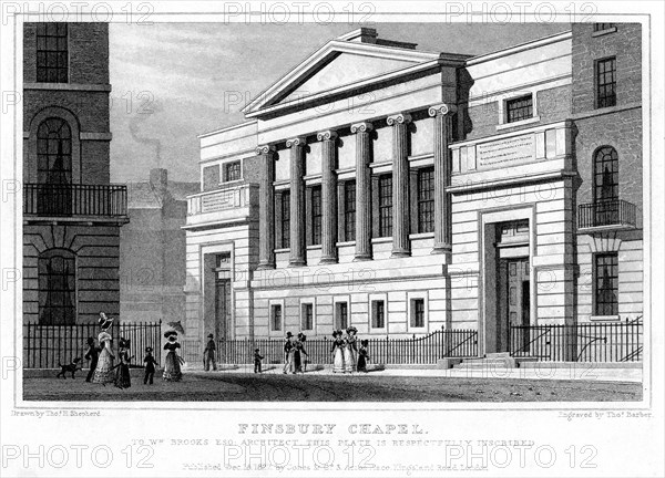 Finsbury Chapel, Islington, London, 1827.Artist: Thomas Barber