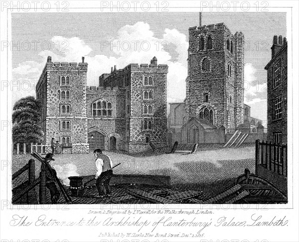 Gatehouse of Lambeth Palace, London, 1816.Artist: I Varrall