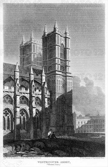 Western towers, Westminster Abbey, London, 1815.Artist: Matthews