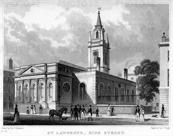 Church of St Lawrence, King Street, London, 19th century.Artist: J Tingle