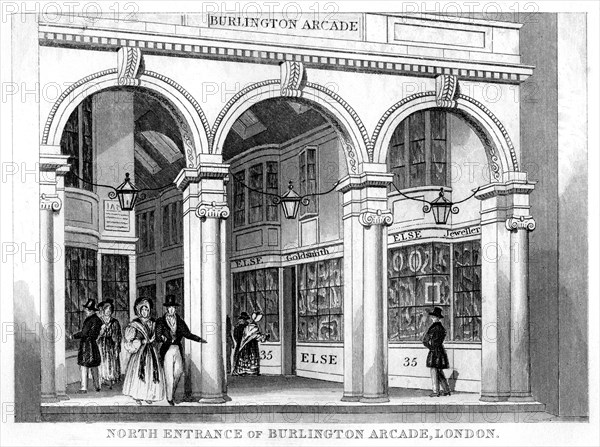 North entrance of Burlington Arcade, Westminster, London, 19th century. Artist: Unknown