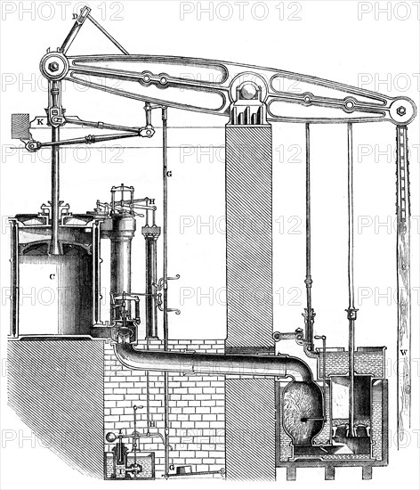 Cornish or single acting pumping engine, 1866. Artist: Unknown