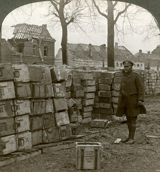Abandoned German ammunitions near Cambrai, World War I, 1914-1918.Artist: Realistic Travels Publishers