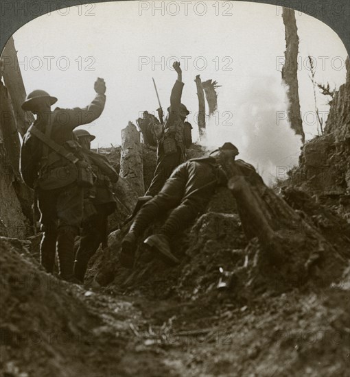 North Country troops bombing a German machine gun position, Polygon Wood, 20th century. Artist: Realistic Travels Publishers