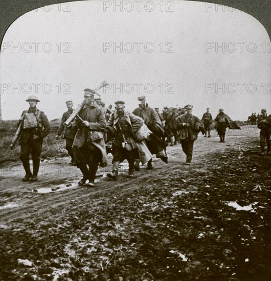 Prussians captured by 'Old Contemptibles' in the advance at Pozieres, World War I, 1914-1918.Artist: Realistic Travels Publishers