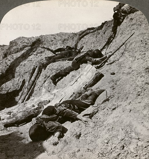 British and German dead near the Hohenzollern Redoubt, Lens, France, World War I, 1914-1918Artist: Realistic Travels Publishers