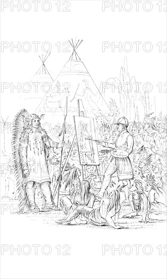Painting a portrait of a Native American, 1841. Artist: Unknown