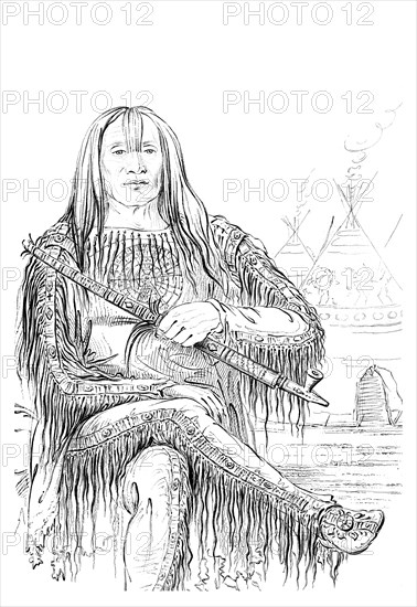 Chief of the Blackfoot nation, 1841.Artist: Myers and Co