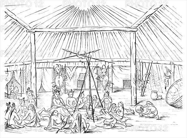 Interior of a Teepee, 1841.Artist: Myers and Co