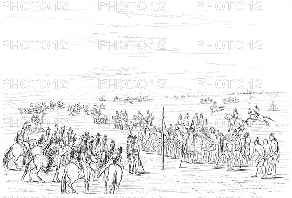 Native American horse race, 1841.Artist: Myers and Co