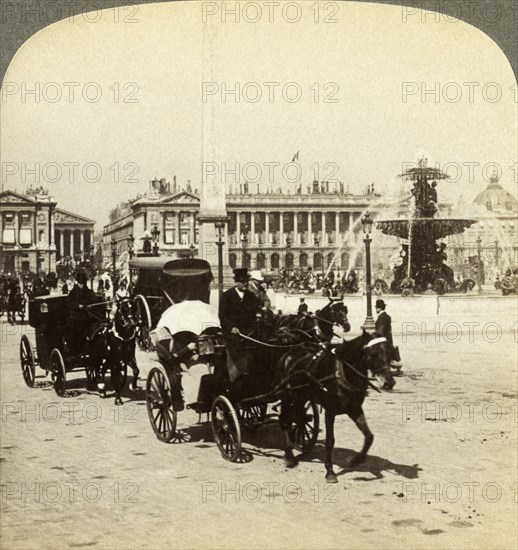 The obelisk and fountain, Place de la Concorde, Paris, France, 19th century.Artist: Underwood & Underwood