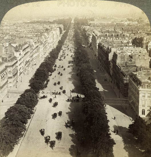Champs Elysees from the Arc de Triomphe, Paris, France, 19th century.Artist: Underwood & Underwood