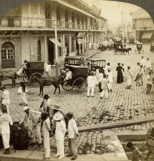 Rosario Road and Binondo Church, Manila, Philippines.Artist: Underwood & Underwood