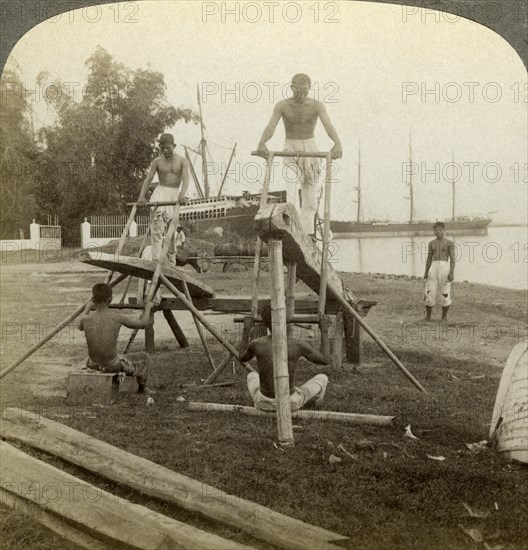 A Filipino sawmill, Cebu, Philippines.Artist: Underwood & Underwood