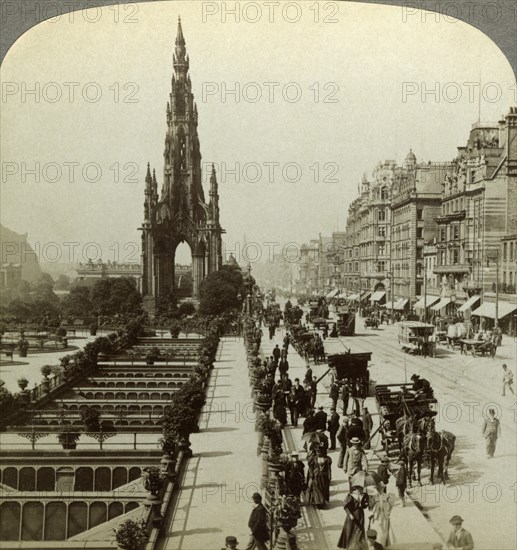 Princes Street and the Scott Monument, Edinburgh, Scotland, c late 19th century.Artist: Underwood & Underwood